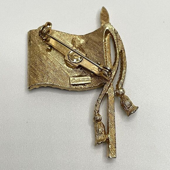 Vintage Rafaelian Usa Flag Rhinestone Brooch Rin Patriotic Flag Gold Tone - Picture 7 of 8